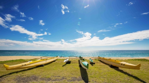 Outrigger canoe on Hawaiian beach