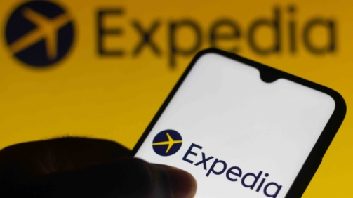 August 10, 2021, Brazil. In this photo illustration the Expedia logo seen displayed on a smartphone