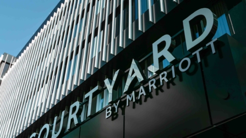 Freiburg im Breisgau, Germany - April 13, 2022:Courtyard by Marriott is a brand of hotels owned by Marriott International, a brand of full-service hotels and resorts