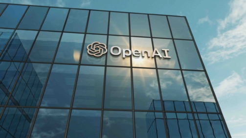 San Francisco, USA, February 15, 2023: OpenAI headquarters glass building concept. ChatGPT artificial intelligence company symbol on front facade 3d illustration.